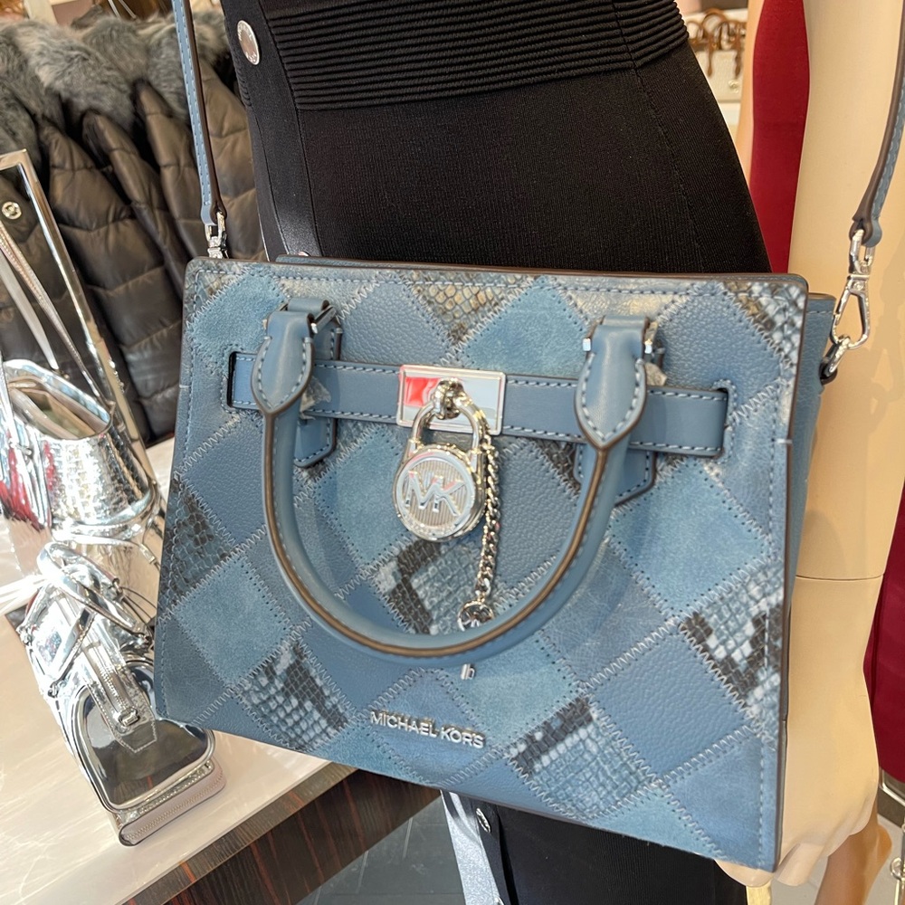 MICHAEL KORS Hamilton Small Patchwork Satchel Crossbody Bag
Cornflower 
NWT - Picture 12 of 16